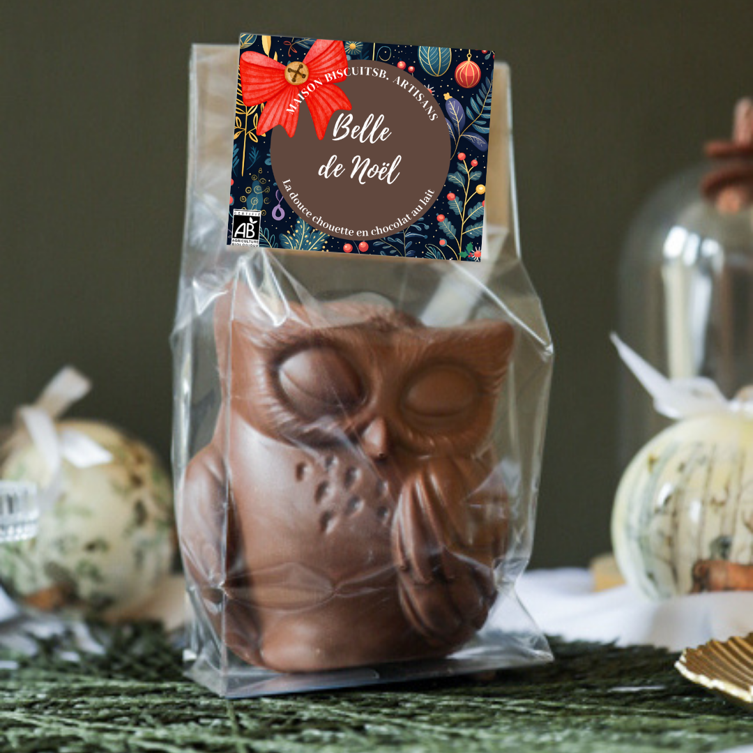 Moulage Chouette de Noël au chocolat au lait bio