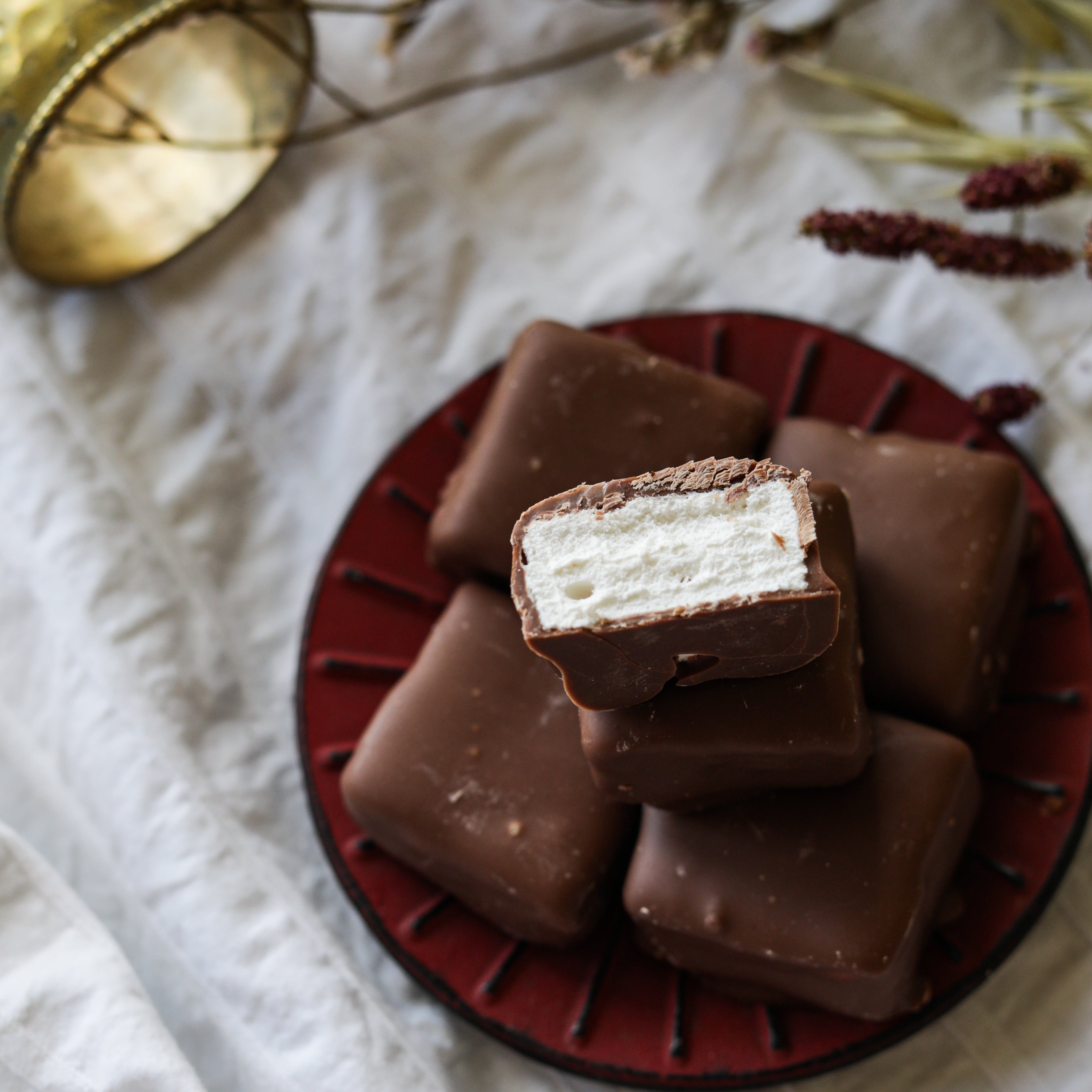 Guimauves vanille enrobées de chocolat au lait bio